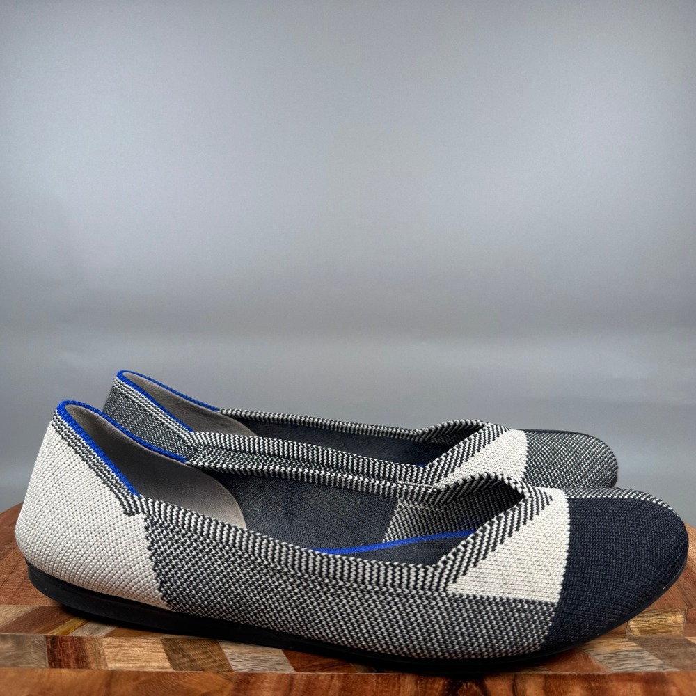 Rothys The Flat Black White Colorblock Knit Ballet Flats Womens 8.5 Sustainable